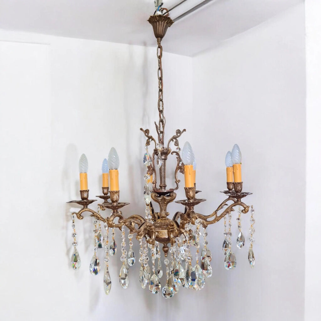Vintage Italian brass chandelier, 8 arms