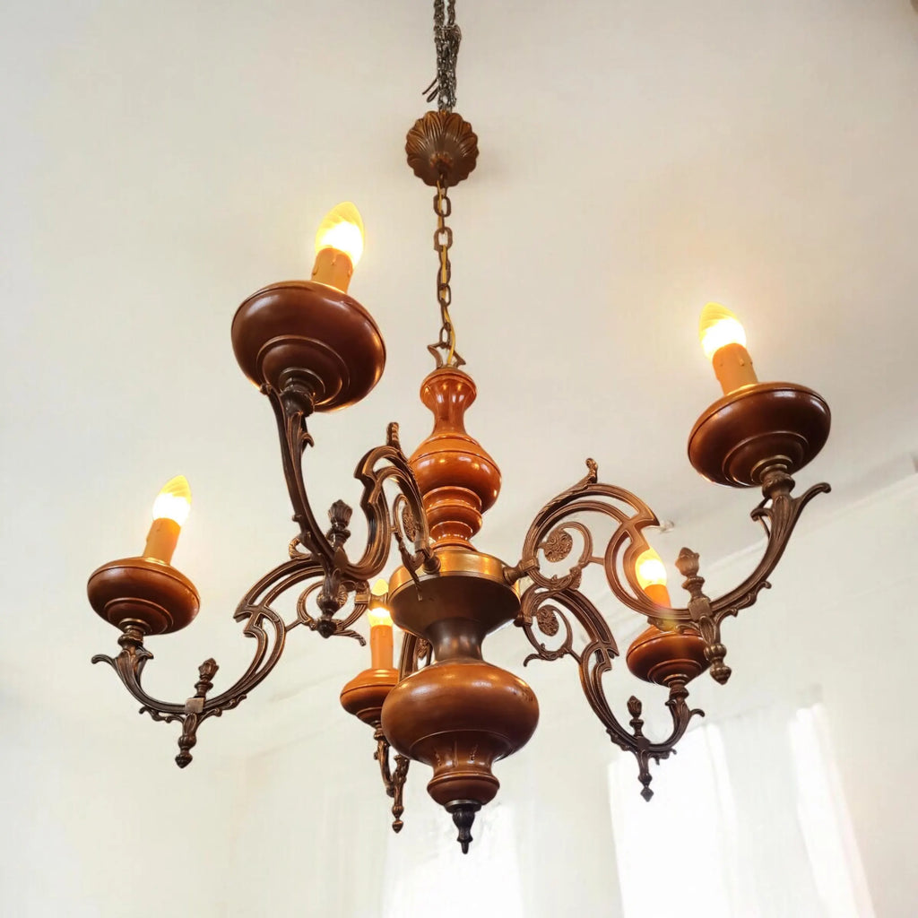 Lampadario italiano d'epoca a 5 braccia, anni '50