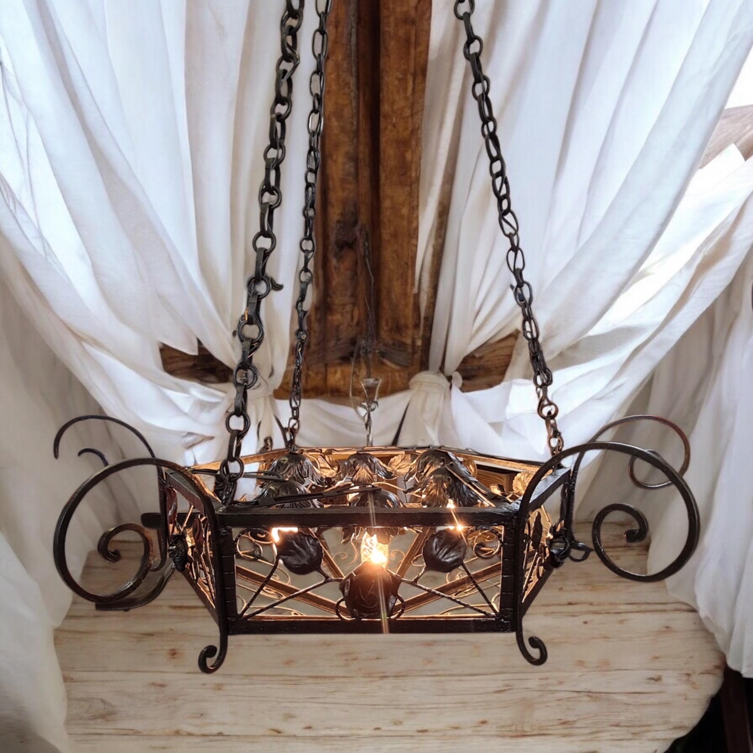 Lustre italien vintage à 6 lumières, style médiéval