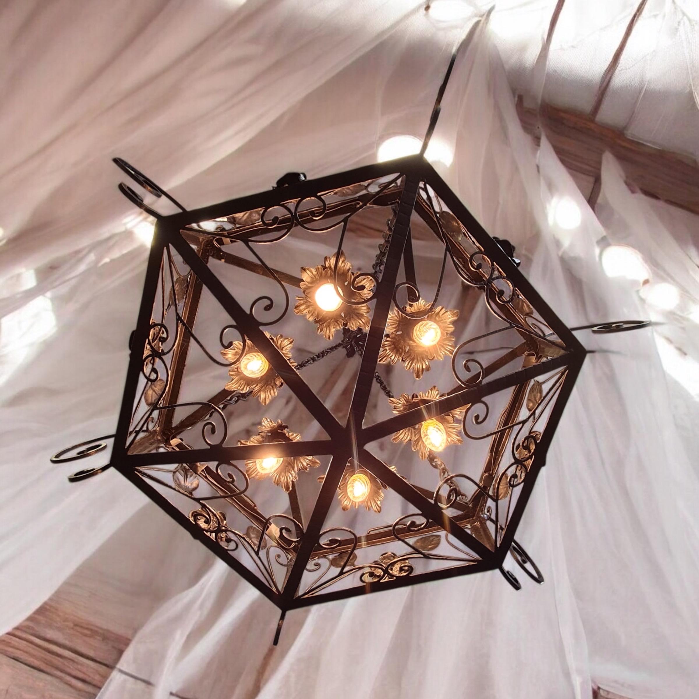 Lustre italien vintage à 6 lumières, style médiéval