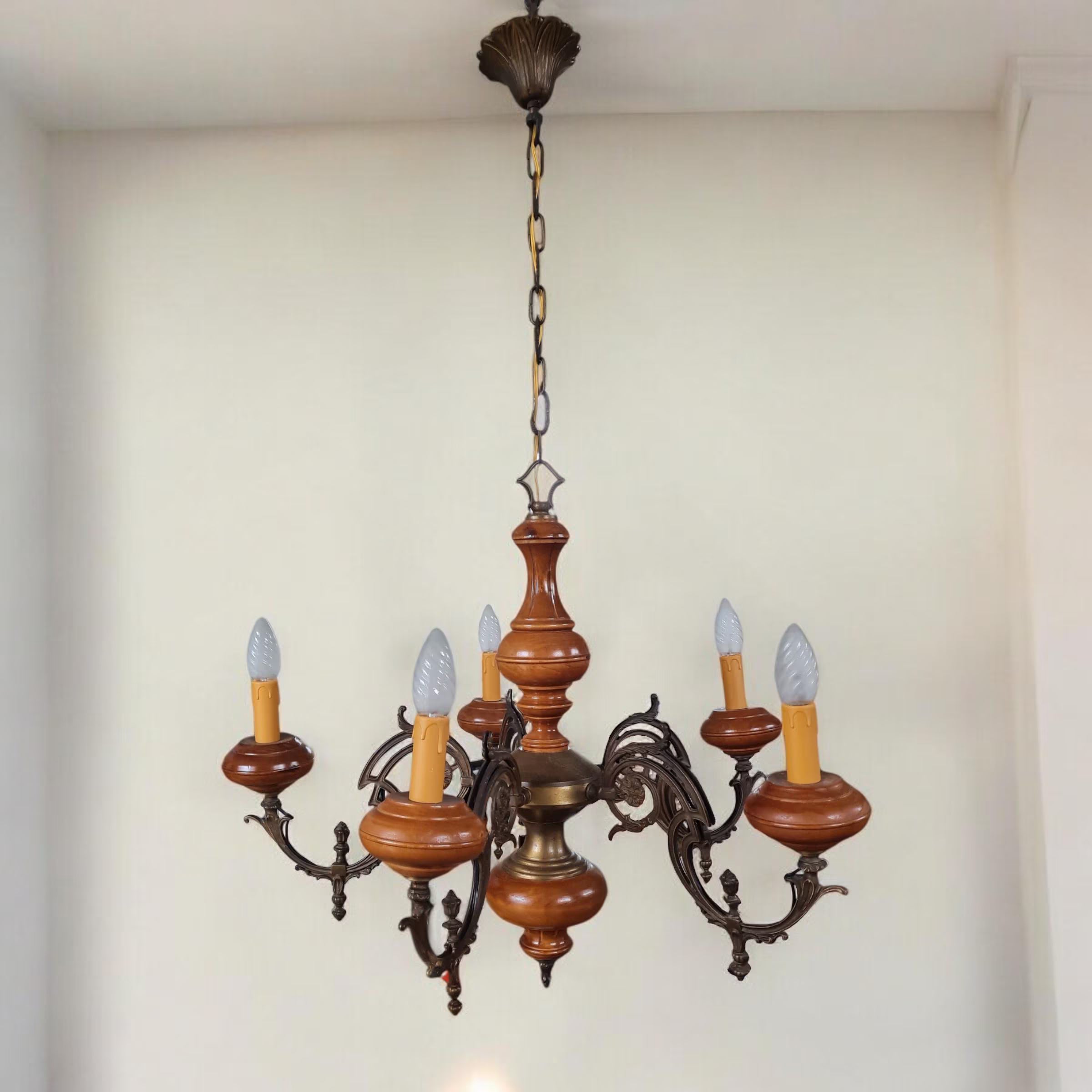 Lampadario italiano d'epoca a 5 braccia, anni '50