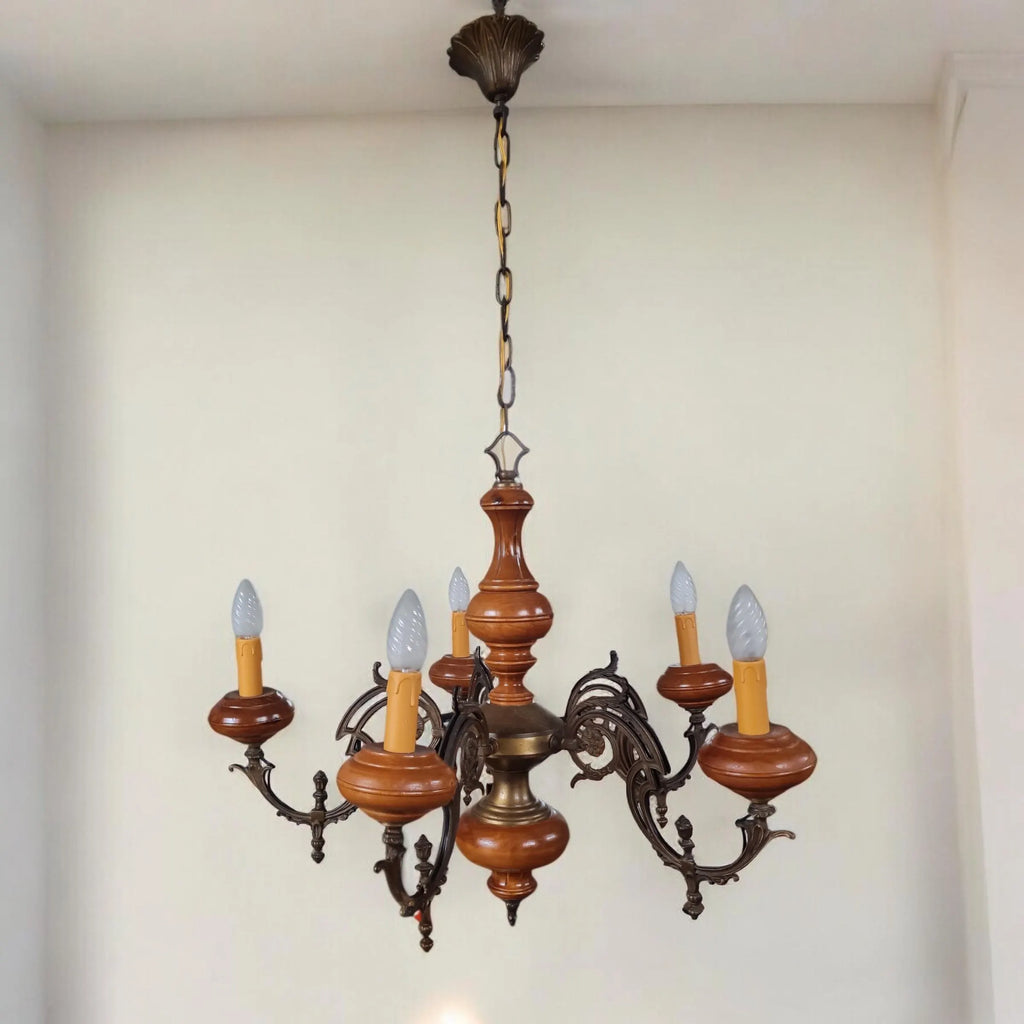 Lampadario italiano d'epoca a 5 braccia, anni '50