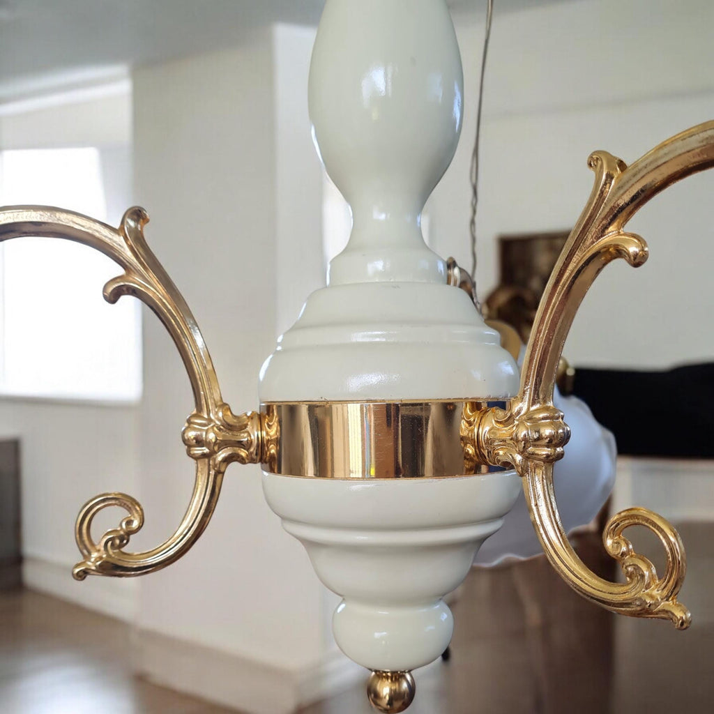 Lustre en bois et métal avec verre décoré