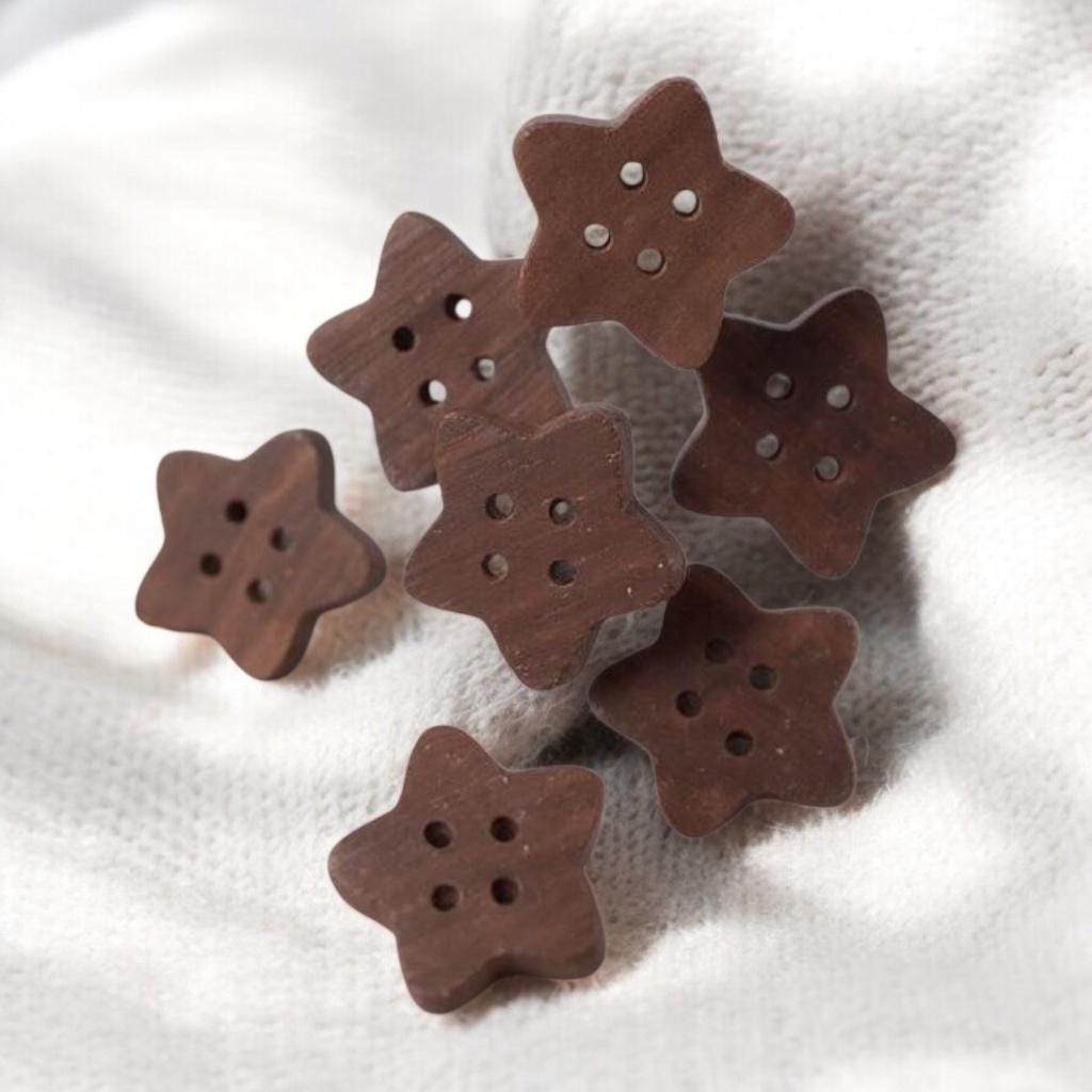 Multiple Handmade wooden buttons flower / star shaped