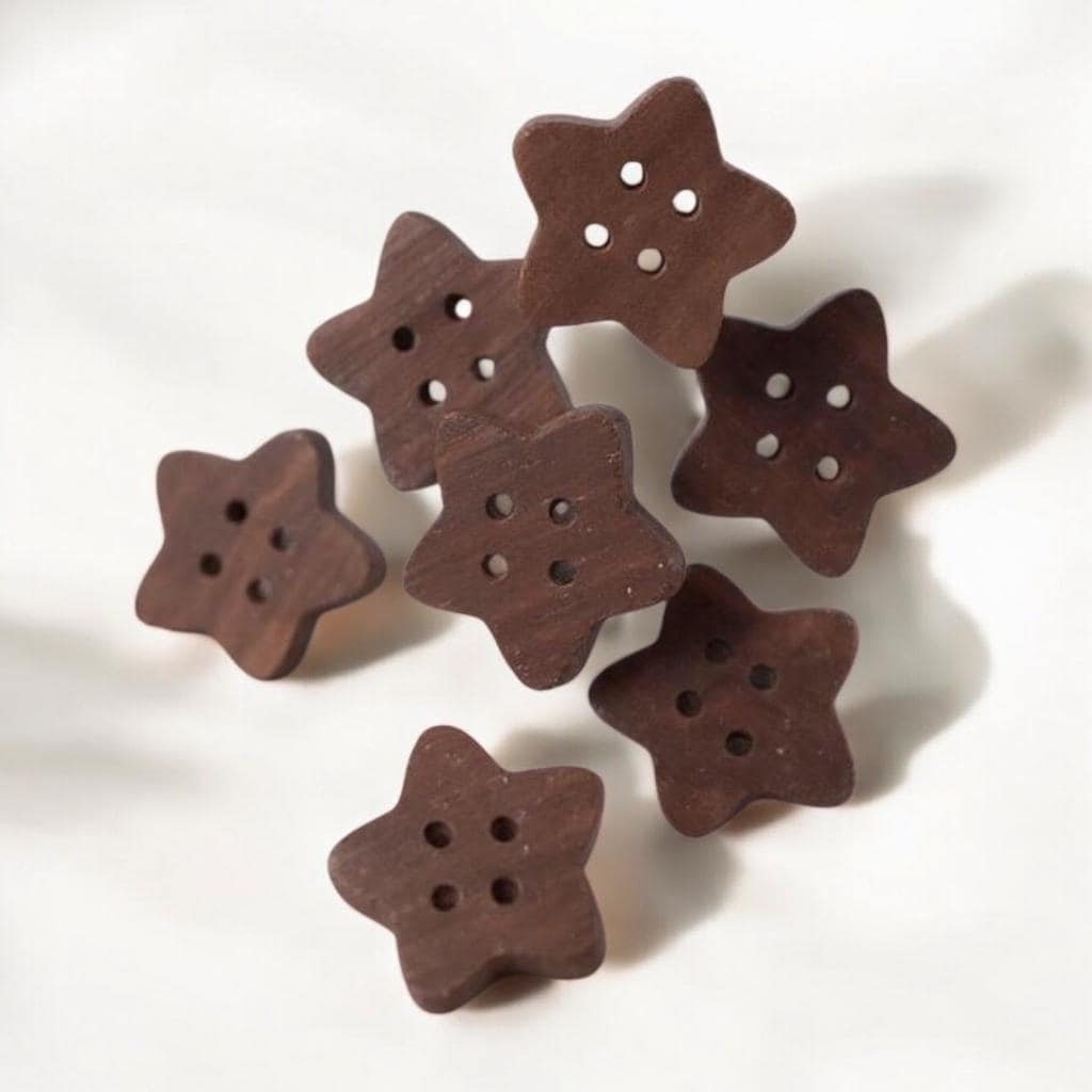 Multiple Handmade wooden buttons flower / star shaped
