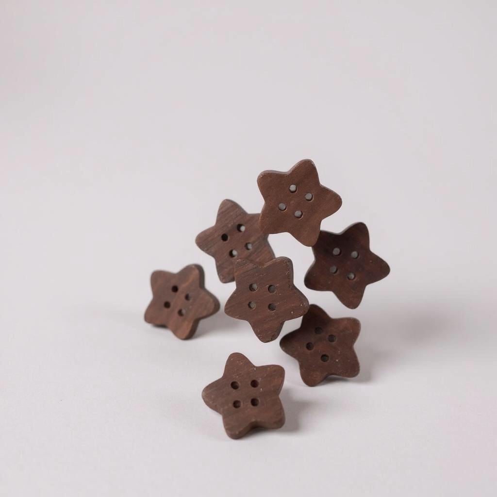Multiple Handmade wooden buttons flower / star shaped