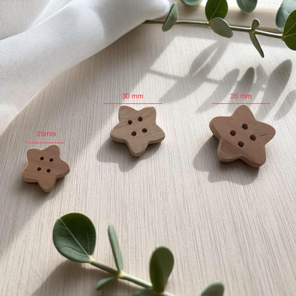 Multiple Handmade wooden buttons flower / star shaped LIGHT WOOD