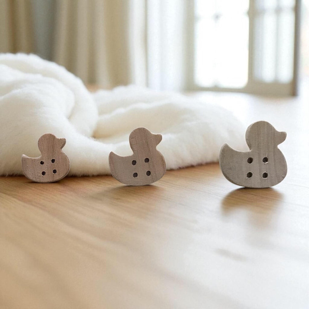 Multiple Handmade wooden buttons duck shaped LIGHT WOOD