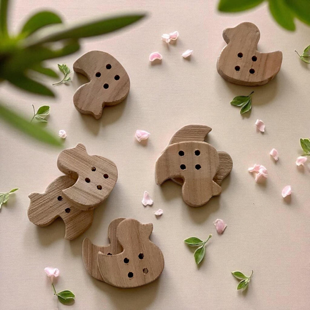 Multiple Handmade wooden buttons duck shaped LIGHT WOOD