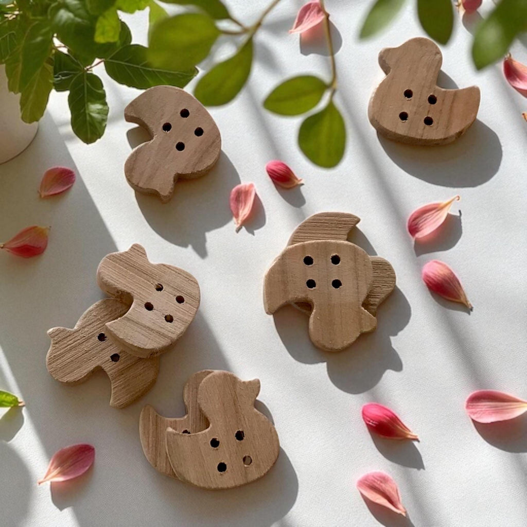 Multiple Handmade wooden buttons duck shaped LIGHT WOOD