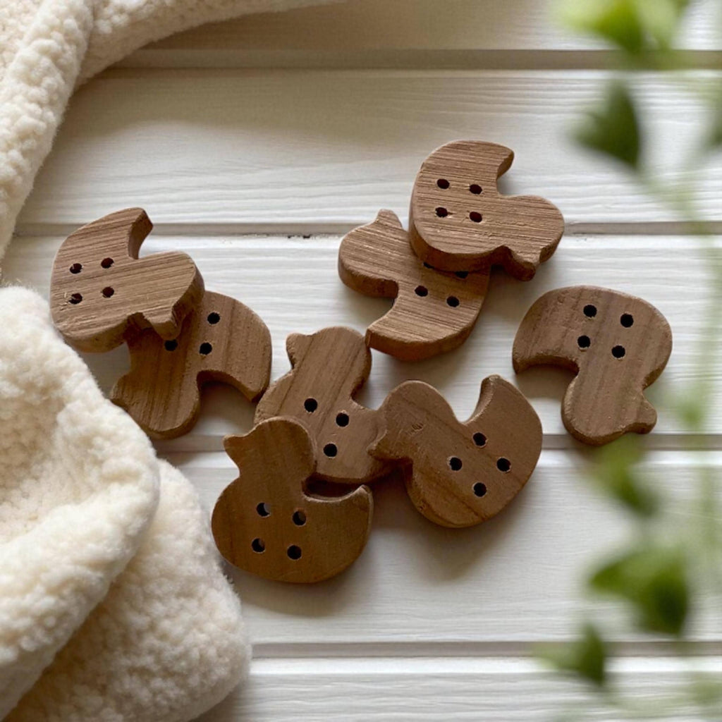 Multiple Handmade wooden buttons duck shaped LIGHT WOOD