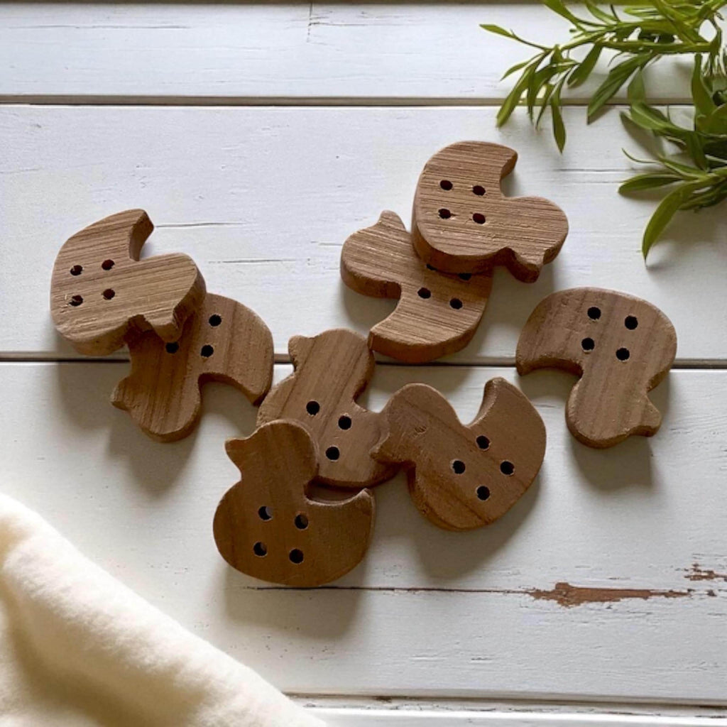 Multiple Handmade wooden buttons duck shaped LIGHT WOOD