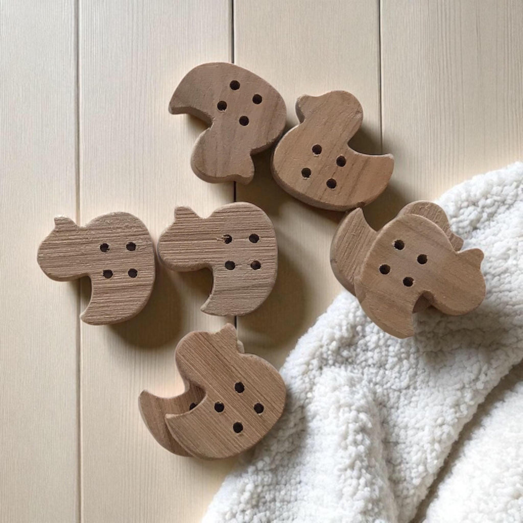 Multiple Handmade wooden buttons duck shaped LIGHT WOOD