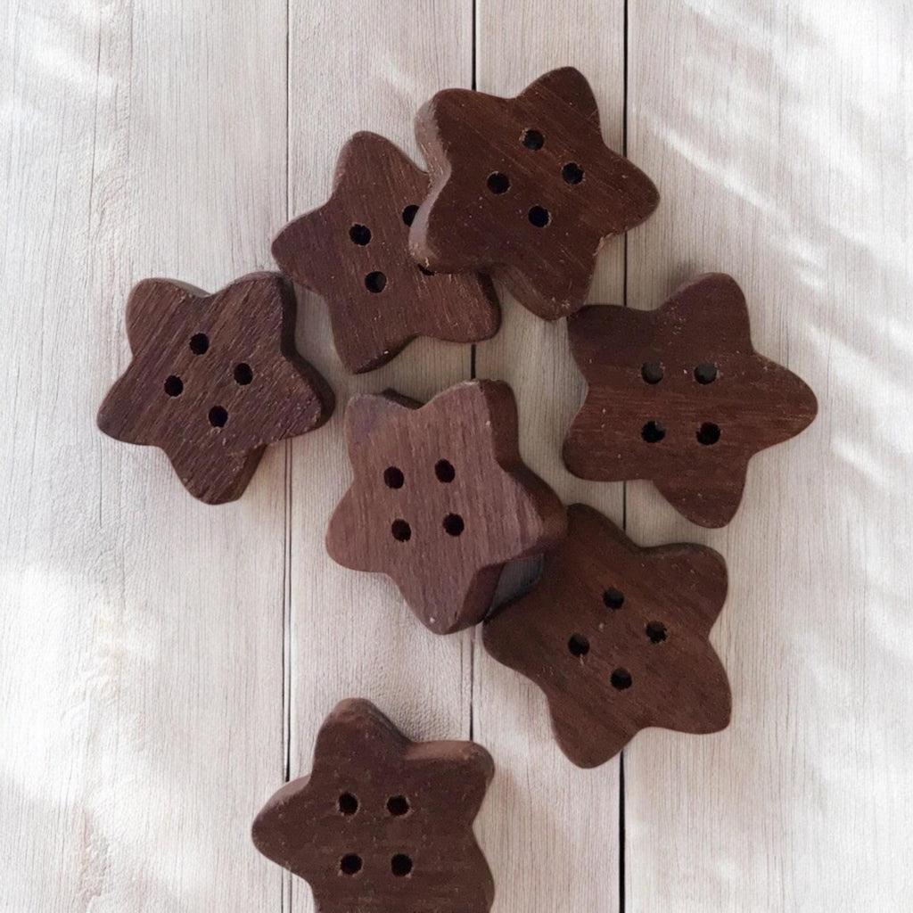 Multiple Handmade wooden buttons flower / star shaped