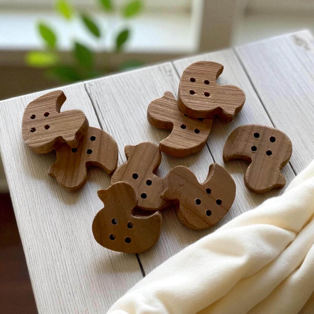 Multiple Handmade wooden buttons duck shaped LIGHT WOOD
