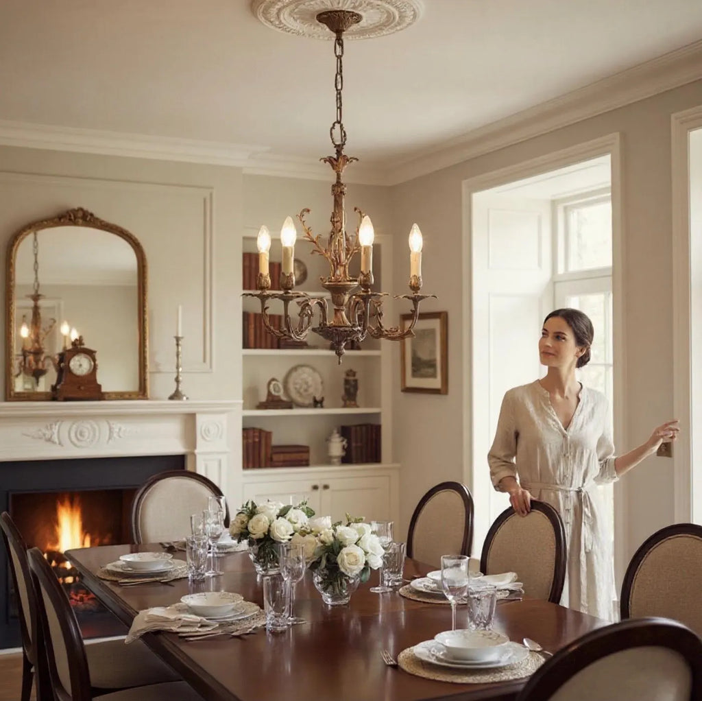 Lampadario italiano vintage in ottone, 5 braccia anni 50