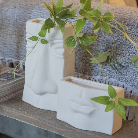 Vaso Faccia 15x9x25 cm Bianco Ceramica Vaso di decorazione
