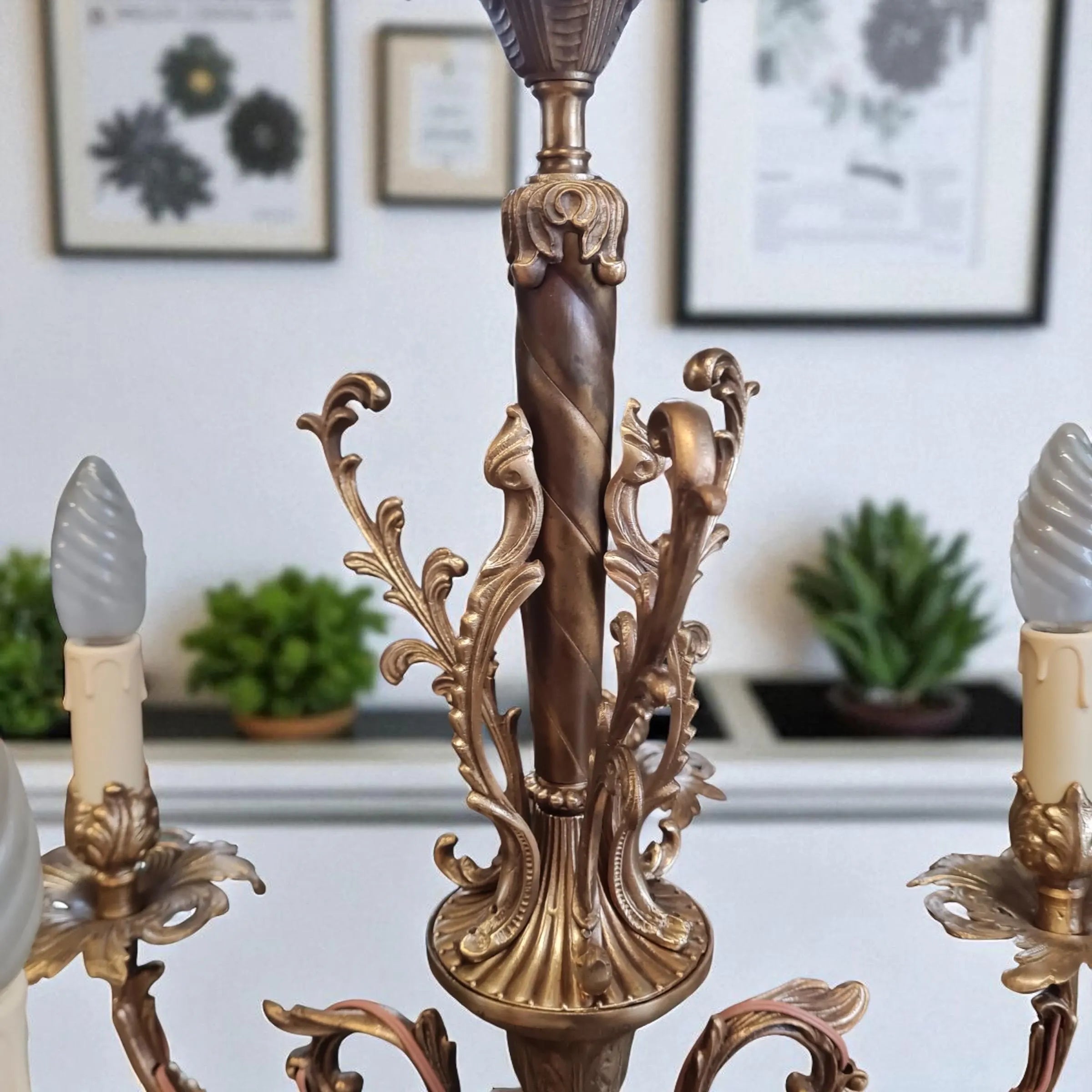 Lampadario italiano vintage in ottone, 5 braccia anni 50